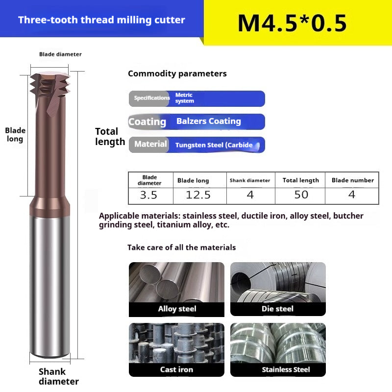 6032 60 degree thread milling cutter single thread, three threads, full thread CNC machining center tungsten steel alloy coated milling cutter can be customized Shandong Denso Pricision Tools Co.,Ltd.